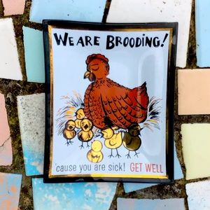 Mother Clucker! Get Well Soon! Vintage Chicken Tray Chick Hen Glass Dish Unique